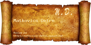 Matkovics Detre névjegykártya